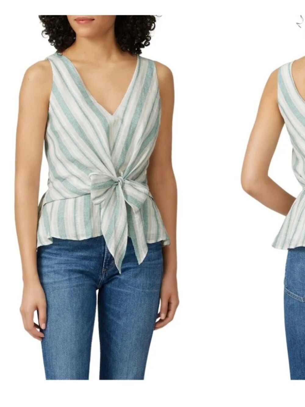 Adelyn Rae Blue and White Striped Tie-Front Tank Top